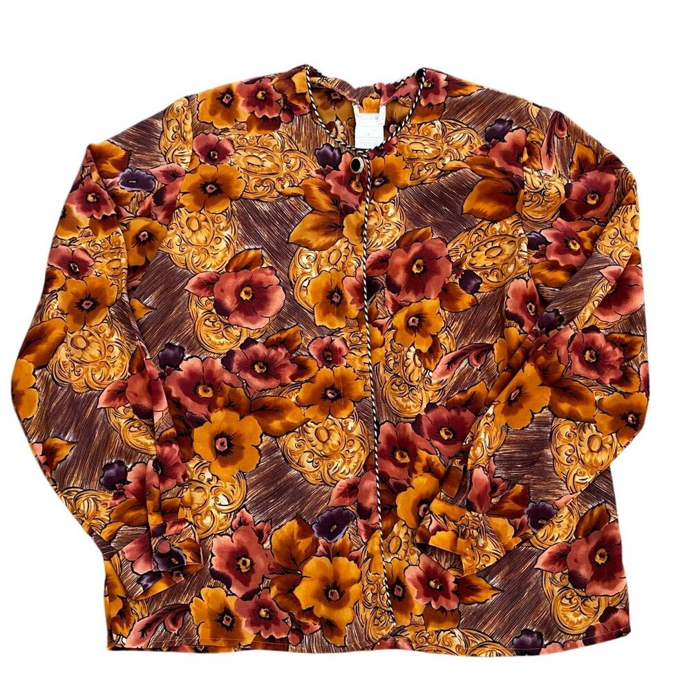 Christie & Jill Orange Fall Floral Blouse Large